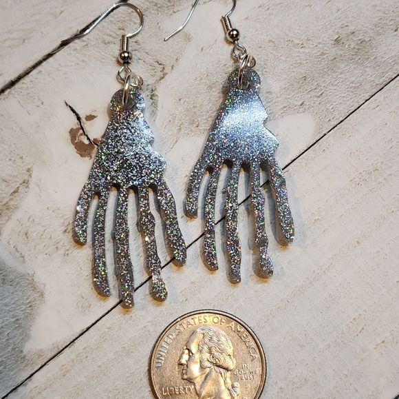 Skeleton Hands/ Handmade Resin Earrings - Picture 4 of 4